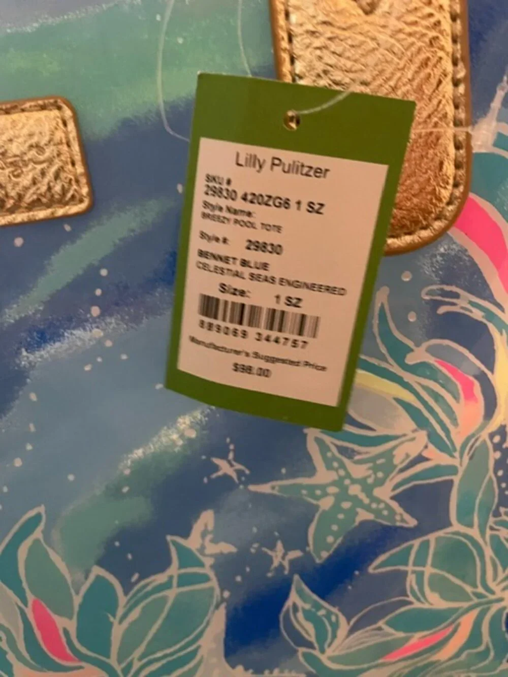Lilly Pulitzer BREEZY TOTE in pattern Bennet Blue Celestial Seas NWT